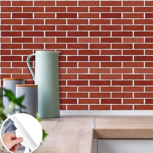 40cmx3m Red Brick Pattern Wallpaper PVC Self-adhesive Home Decorative Paper Brick Pattern Mural Wall Sticker Bedroom Decor Decal