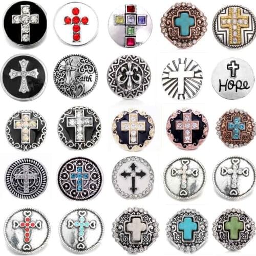 5pcs/lot New 18mm Snap Button Jewelry Coloful Crystal Rhinestone Cross Snap Buttons Fit Snap Bracelet Interchangeable Jewelry