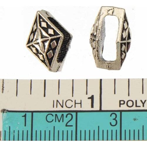 Beads charms cords bracelets 10mm flat hole diy bangles vintage silver rhombus crosses metal jewellery fittings 14*9*9mm 40pcs