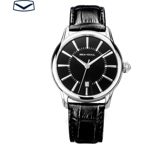 Genuine Seagull Thin 10mm Mechanical Wristwatch Automatic Self Wind Dress Mens Watch sapphire crystal exhibition back two color