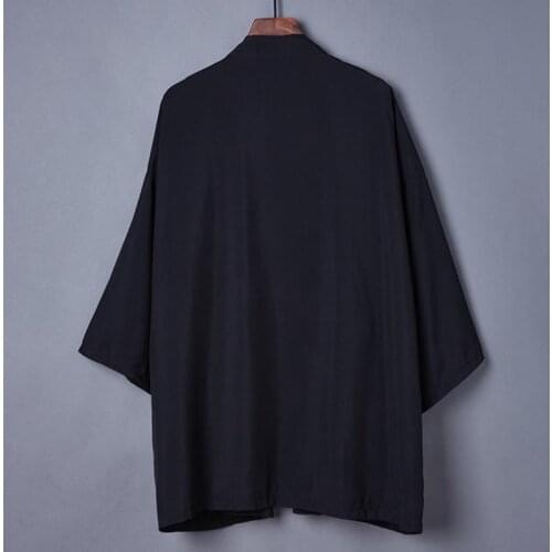 Black Solid Japanese Yukata Unisex Kimono Cardigan Men Casual Outerwear Comfy Beach Kimono Loose Japanese Samurai Clothing