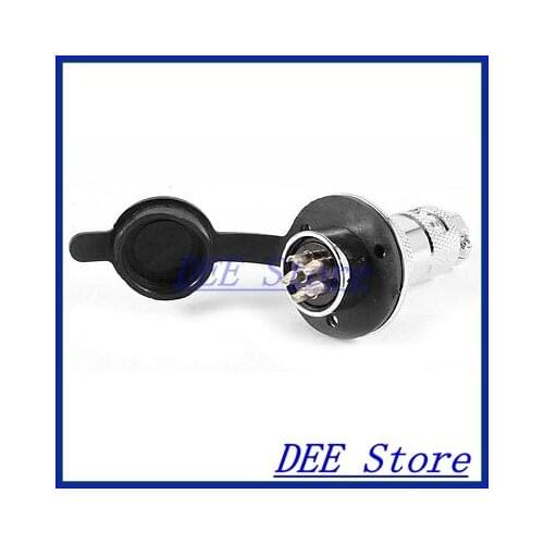 Flange Mounting GX20-5 5Pin Male 20mm Aviation Plug Connector w Plastic Cover