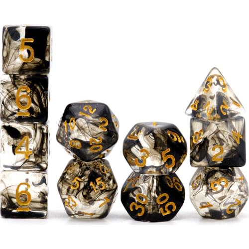 Haxtec 11PCS DND Dice Set Extra D6 D20 Black Polyhedral D&D Dice for Roleplaying Dice Games-Black Smoke Swirl