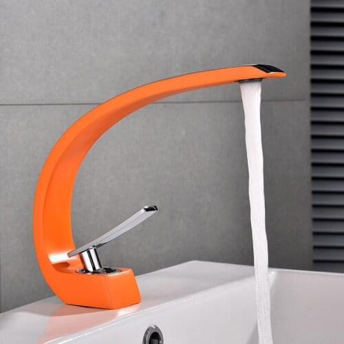 Innovative fashion faucet copper big curved tub hot and cold faucet plating chrome brushed black ancient orange bathroom faucet