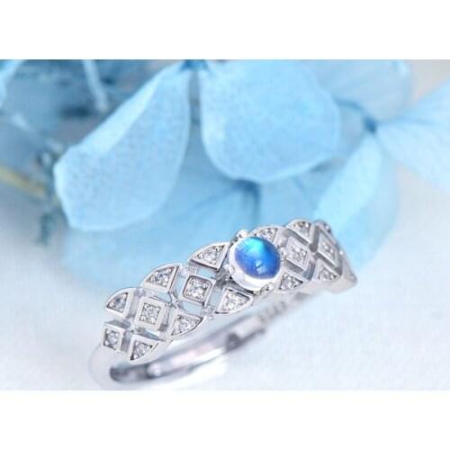 Sri Lanka Blue Moonstone Ring For Lady Authenic 925 Sterling Silver Adjustable Ring Fine Jewelry For Wedding Engagement Gift2019