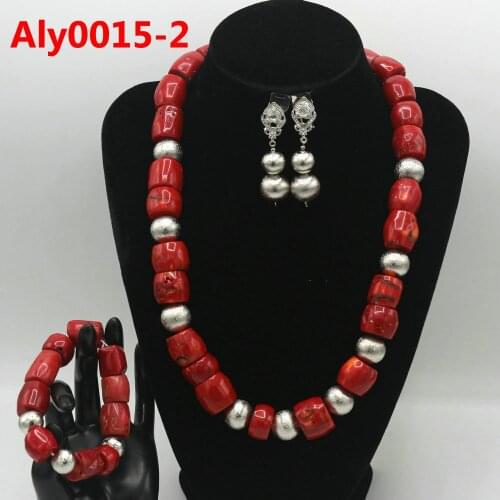 Fashion Jewelry Set African Coral Beads Exclusive Real Coral Pendant Bridal Necklace Set Copper Gold Accessory Free Ship