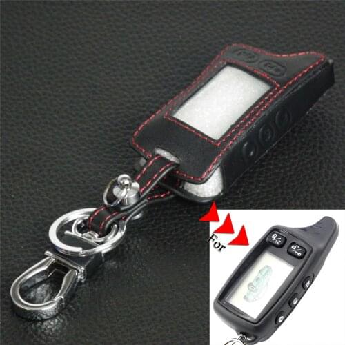 Kutery Leather Key Case Cover For Tomahawk TZ9010 TZ9030 TW9030 LCD Remote Car Key Protector With Key Chain