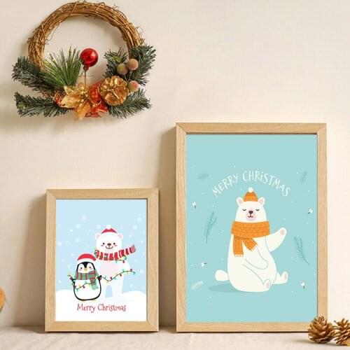 Cartoon Colorful Christmas Animal Silhouette Bear Penguins Rabbit Pig Canvas Painting Wall Picture Poster Living Room Decoration