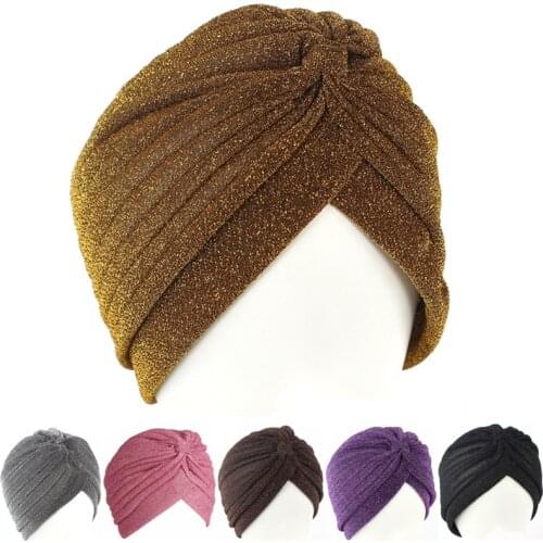 Muslim Turban Hat Soft Indian Style Bright Silk Hat Women Stretchy Turban Adult Hat Head Wrap Bandanas Chemo Cap