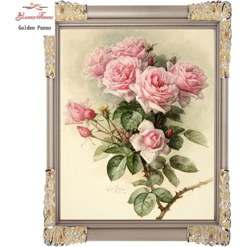 Golden Panno,Needlework,Embroidery,DIYFloral Painting,Cross stitch,kits,14ct Pink Rose home Cross-stitch,Sets For Embroidery