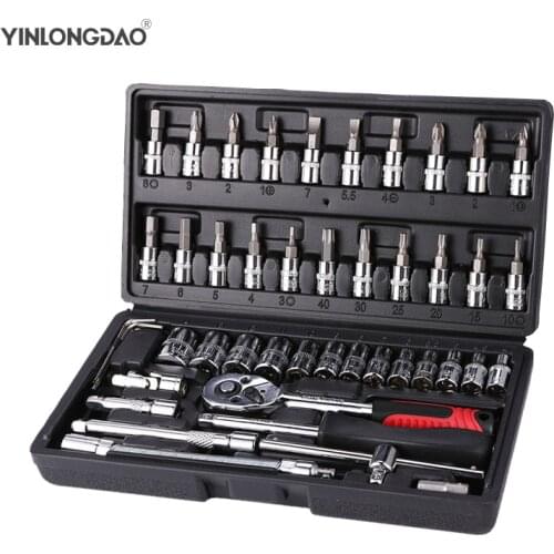 YLDAO Hand Tool Sets Car Repair Tool Kit Set Mechanical Tools Box for Home 46Pcs 1/4" Socket Wrench Set Ratchet Screwdriver Kit
