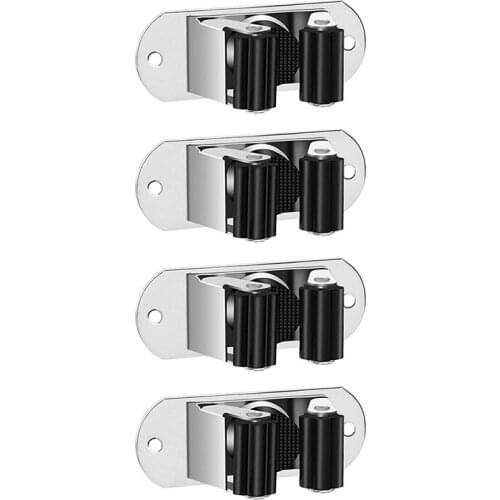 4Pcs Mop and Broom Holder Wall Mount Heavy Duty Stainless Steel Broom Holder Broom Organizer Garden Garage Storage Rack