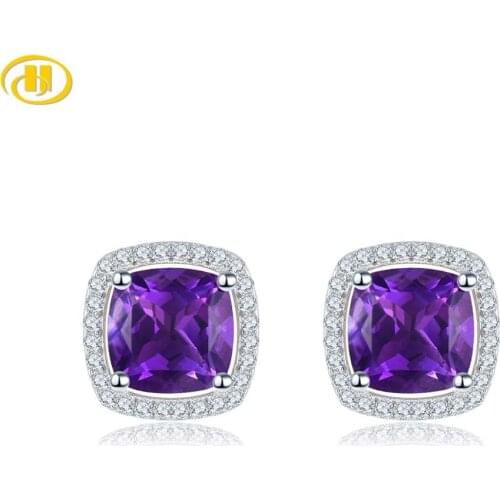 Natural Amethyst Solid Silver Stud Earring for Women 2.8 Carat Natural Amethyst Crystal Birthstone Jewelry Womens Birthday Gift