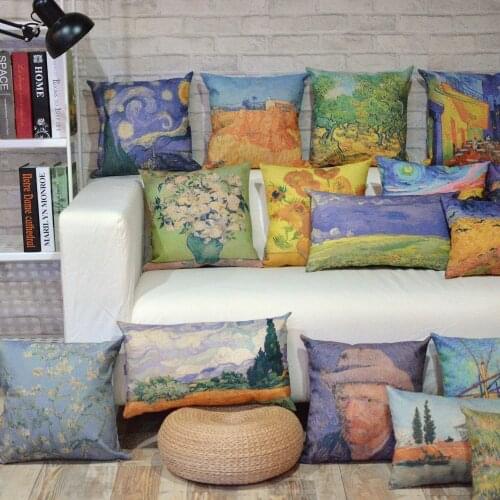 Van Gogh watercolor Oil painting series 9980 Linen Pillow Cover Cushion Cover Office Sofa Wedding Home Decorative Pillows Case