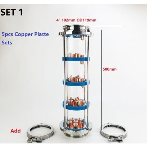 New 4" Distillation Lens Column With 5pcs Copper Platte Sets,Tri-Clamp Sight Glass Union Stainless Steel 304