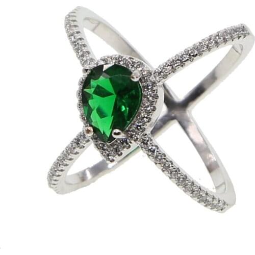 2018 new ring silver color Criss Cross X Rings blue green CZ rings,women wedding Micro Pave Ring