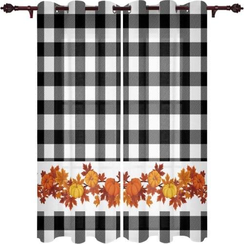 Autumn Pumpkin Plaid Window Curtains Kitchen Bedroom Drapes Home Decor Luxury Living Room Backdrop Curtain