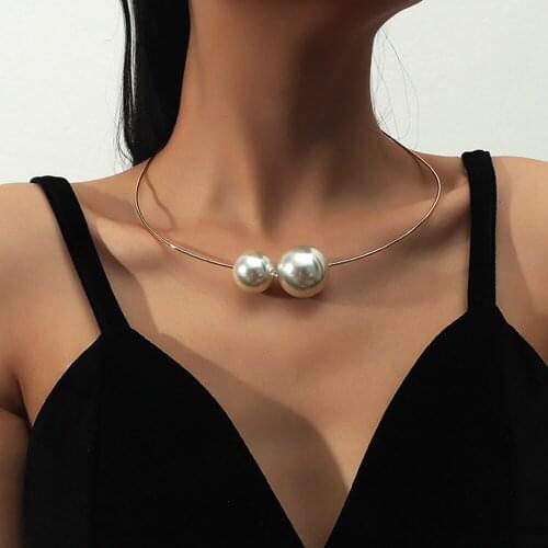 Punk Large Imitation Pearl Choker Necklaces Collar Gold Color Link Chain Cuff Clavicle Necklaces for Women Neck Jewelry Collier