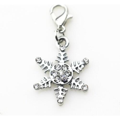 20pcs/lot Crystal snowflake charms dangle charms lobster clasp hanging floating charms Diy bracelet pendants jewelry
