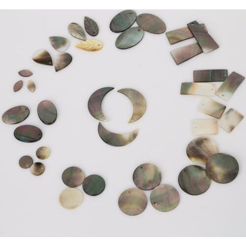 Natural Black Round Shell Stone Different Size Hole 1.5mm 6pcs Pendants Charms For DIY Jewelry Earring Necklace Making Findings