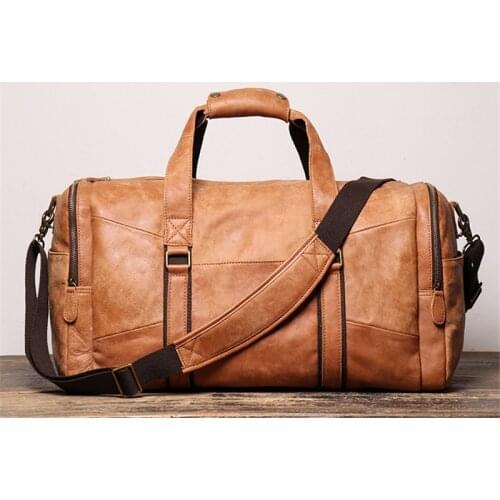 POOLOOS High Quality Large Big Vintage Brown Coffee Genuine Leather Business Men Travel Bags Shoulder Messenger Duffle Bag M9029