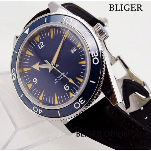 Blue NH35A MIYOTA 8215 41mm Mechancial Men Watch Sapphire Crystal Date Display Folding Clasp Rotating Bezel Push Crown
