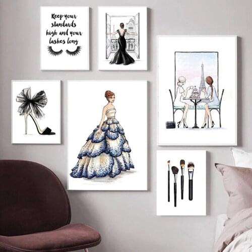Nordic Modern Fashion Girl High Heels Lipstick Eyelashes Canvas Painting Posters and Wall Art Prints Living Room Home Decoration