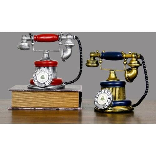 Vintage Home Decor Resin Phone Old Craft Vintage Style Desk Figurines Retro Decorative Telephone Model Bar Miniatures
