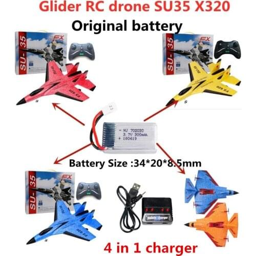 SU35 FX-820 X320 Glider Original Battery 3.7V 300mAh 4 in 1 Charger For FX-820 SU-35 X320 Drone Accessories Battery