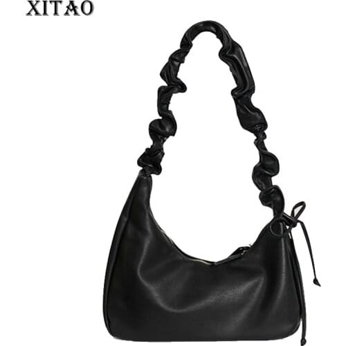 XITAO Folds All-match Shoulder Bags Fashion New Women Elegant Drawstring Black Ruffle Small Fresh Casual Style Bags WMD2226