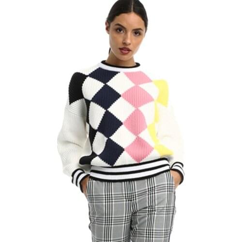 England Style Female Plaid Sweaters 2021 Fall WOmen Clothing Beige Assorted Colors Pullover Sweater Knit Top