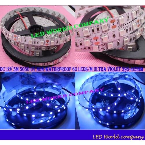 Free shipping China Post Registered Air Mail DC12V 5M 5050 UV Non Waterproof 60 LEDs/M Ultra Violet 395-405nm LED Strip Light