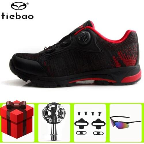 Tiebao Cycling Shoes SPD Pedals Set Cleats Glasses Men Sneakers Mountain Bike Self-locking Bicycle Riding Shoes Bicicleta