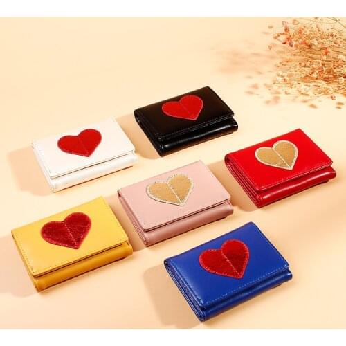 Mini Ladies Multi-card Wallet Women Heart-shaped Embroidery Wallet Multifunctional Purse 3 Fold Small Purse Buckle Carteira