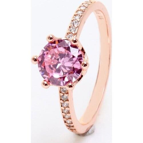 Original Pink Sparkling Crown Solitaire Ring With Crystal For Women 925 Sterling Silver Ring Wedding Gift Fine Pandora Jewelry