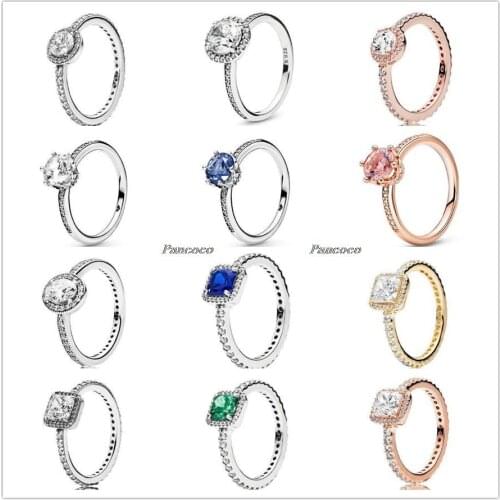 Authentic 925 Sterling Silver Elegance Rings With Round Crystal Rings For Women Wedding Party Europe Fashion Jewelry