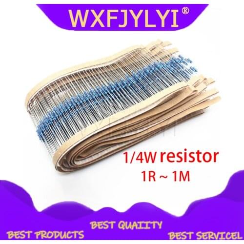 100pcs 1/4W Metal film resistor 1R ~ 1M 100R 220R 330R 1K 1.5K 2.2K 3.3K 4.7K 10K 22K 47K 100K 100 220 330 1K5 2K2 3K3 4K7 ohm