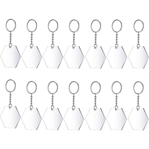 24x Transparent Hexagon Acrylic Key Chains Keychain Blanks Keyring Crafts