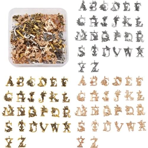 3 sets/box Mixed Color Letter A~Z Alphabet with Flower Alloy Pendants Necklace Earrings Charms DIY Jewelry Making Findings