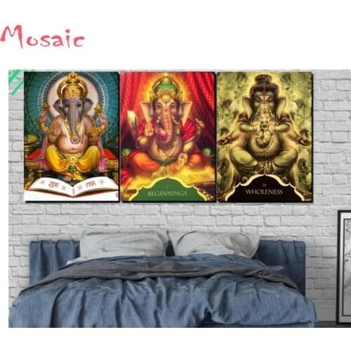 3pcs Mosaic picture Diamond Embroidery Elephant God Buddha Full Square round Diamond Painting Cross Stitch Indian religions