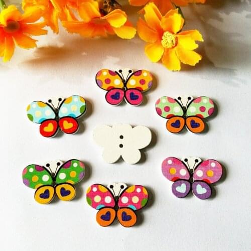 50Pcs/lot 2 Holes Flatback Mixed color butterfly Buttons Sewing Craft Scrapbooking DIY 30mm x 20mm Home Decor Wooden buttons