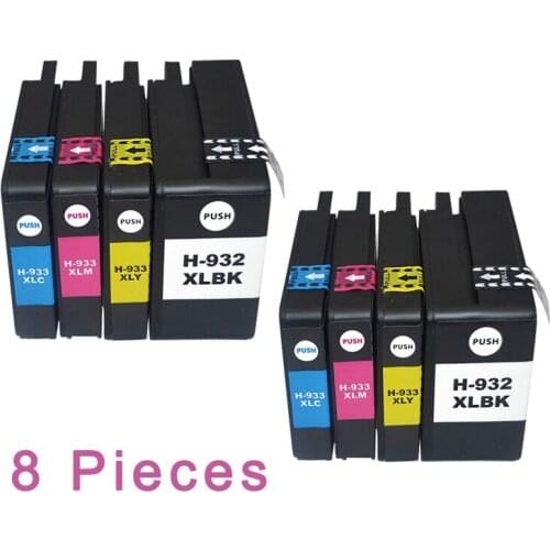 8pcs XiongCai Compatible Ink Cartridges For HP 932 933 Officejet Pro 6100 6600 6700 7110 7610 7612 Printer For HP932 932XL 933XL