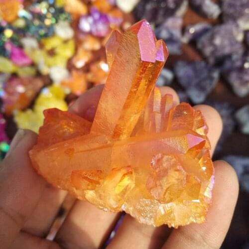 90g orange Aura Quartz Crystal vug Titanium Bismuth Silicon Cluster Rainbow
