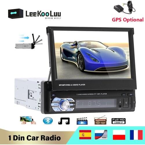 LeeKooLuu Car Radio Retractable 7" Touch Screen Autoradio 1 Din Car Multimedia MP5 Video Player USB SD Mirrorlink GPS Optional