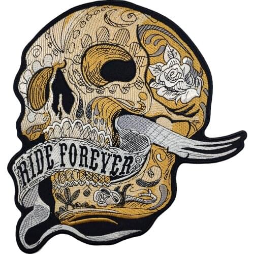 Ride Forever Skull Motorcycle Embroidery Iron On Patch Clothes Skull Custom Punk Biker Cut Stickers Iron Patches For Clothing