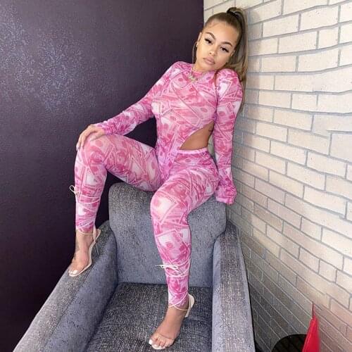 Mesh Print Night Club Long sleeve Bodysuit & Pants Party Party Fashion outwear Summer 2020