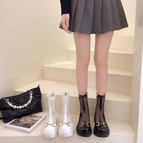 2021 Sandals Leather Bootes Woman Summer Breathable Ankle Boots Hollow Out Mesh Womens Spring Boots Sandals Platform Boots