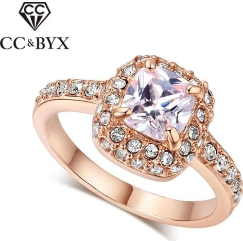 CC Jewelry Rings For Women Fashion Jewelry Romantic Bride Wedding Luxury Square Stone Rose Gold Color Engagement Ring CC1014