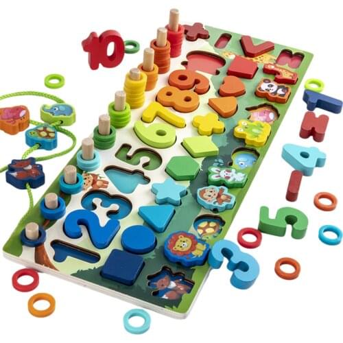 3D Wooden Blocks Childrens Montessori Magnetic Fishing Board Game Number Letter Shape Matching Blocks Baby Educational Toy Gift
