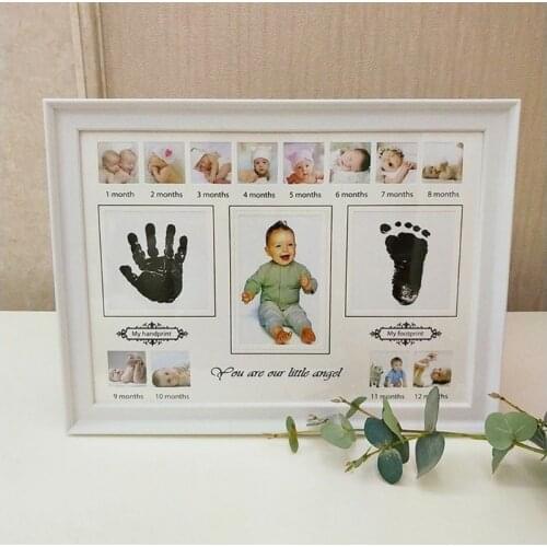Baby Handprint Footprint Photo Frame with Stamp Ink Newborn Decor Gift Kids Imprint Hand Inkpad Souvenirs 19QF